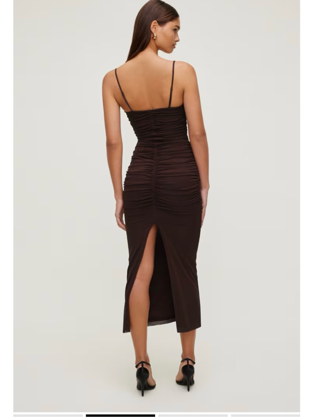 Dynamite Chocolate Brown Ruched Strap Midi Dress
